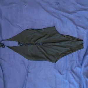 Aerie Black Lace Front Halter One Piece missing tag